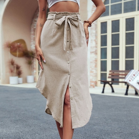 BellanBlue Dresses & Skirts - Boho Button up Belted Office Work Skirt